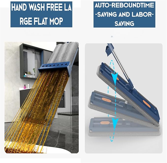 2025 New Large Flat Mop and Bucket Set, 360 Rotation Flat Mop with Self-Wringing Bucket, Includes 7 Reusable Microfiber Pads for Tile, Hardwood, Laminate Floors Wet and Dry (Blue)