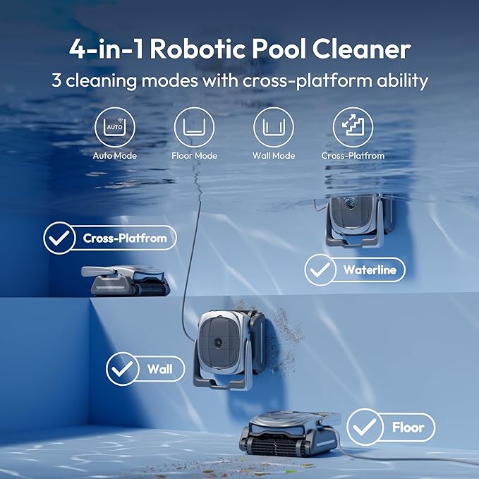 D10P Robotic Pool Cleaner, Pool Vacuum with Superior Suction, Smart Navigation, APP Control, Custom Scheduling, Fall/Wall/Waterline Cleaning, TangleEase™ Tech, for Pools up to 1,076 Sq.Ft.