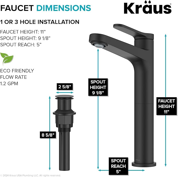 KRAUS Indy Bathroom Faucet for Vessel Sink in Matte Black, KVF-1410MB
