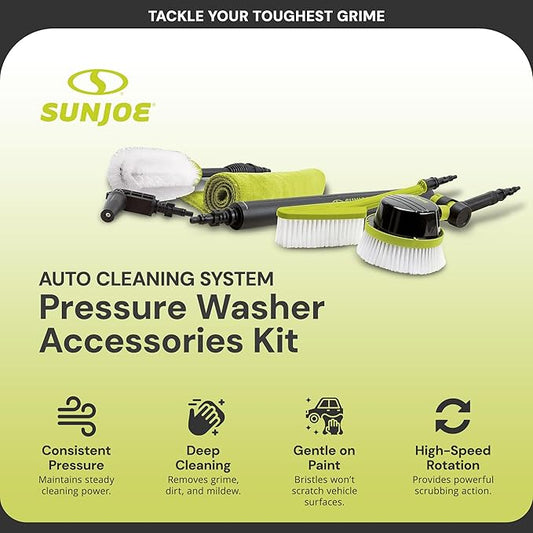 Sun Joe Auto Car Cleaning Kit for Pressure Washers up to 3500-PSI – Includes Rotating, Feather & Wheel Brushes, Turbo Nozzle, Microfiber Cloths for Vehicle & Outdoor Surface Washing, SPX-ACS-MAX RA