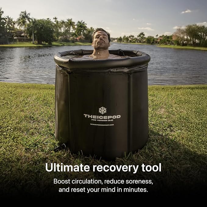 The Pod Company Pro Ice Pod Ultimate Cold Plunge Bundle – 100-Gallon Ice Bath with Standard Water Chiller, 18 Ice Bricks, Insulation Set, Water Jet, Maintenance & Cleaning Kits