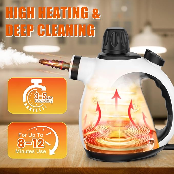 Handheld Steam Cleaner for Home - Pressurized Handheld Steamer for Cleaning with High Pressure, Chemical-Free Multi-Purpose Portable Deep Steam Cleaner for Cleaning Windows, Couch(White)