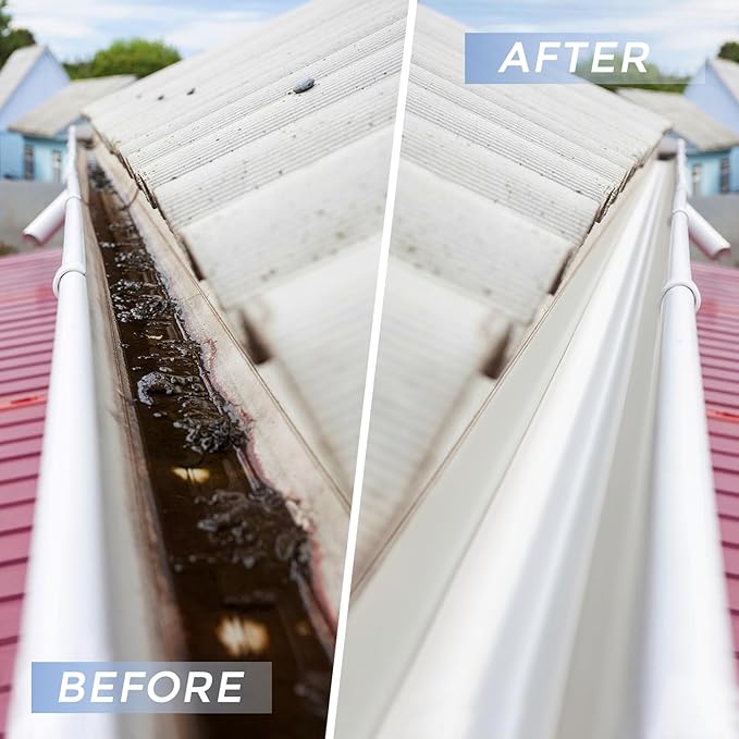 8FT/2.4M Gutter Cleaner Tool from Ground, Extendable Gutter Cleaning Wand with 5 Spray Patterns, Fits All Standard Garden Hoses, also for Garden Watering, Car Washing