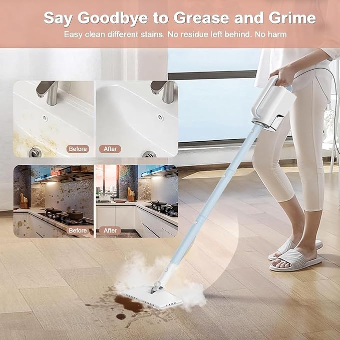 7-in-1 Steam Mop, 1200W Rotated Steam Cleaner for Home, 2 Modes, 400ML Removable Tank, 23FT Cord, 2 Washable Pads, Multi-Surface Steamer for Hard Floor, Laminate Floor, Tiles Cleaning (Peacock Blue)