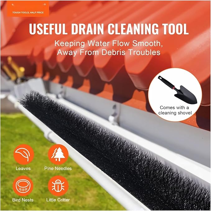 Gutter Brush 15ft, 4.33in Diameter - 5 Pack Gutter Cleaning Tools for 5 Inch Gutters, Leaf Guard, Easily Clear Debris, DIY Installation