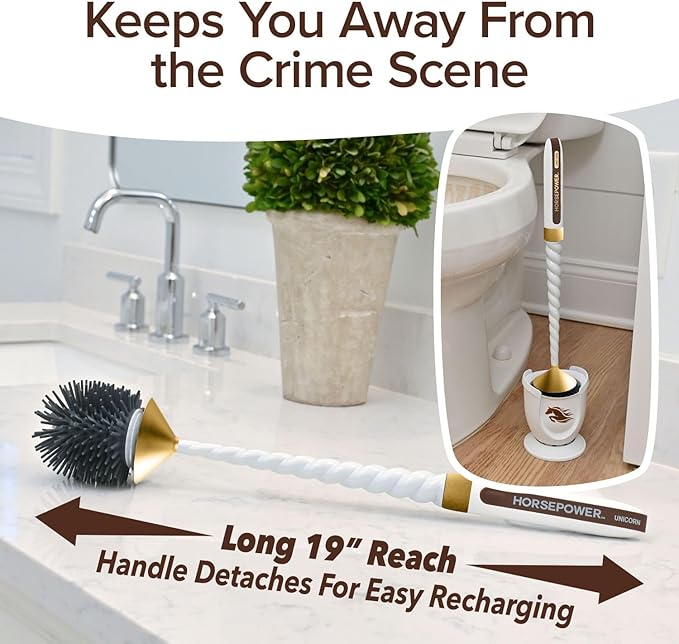 Horsepower Unicorn Gold Edition Electric Toilet Brush ?€? Extra-Long Run Time Motorized Power, 360?? Flexible Silicone Bristles, Rechargeable for Effortless Deep Cleaning