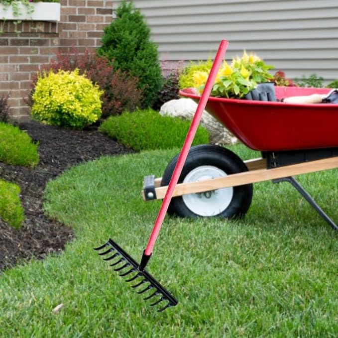 Garden Tool for Soil Preparation Wooden Handle Rake for Flower Beds, 12 Teeth 40x12x10cm