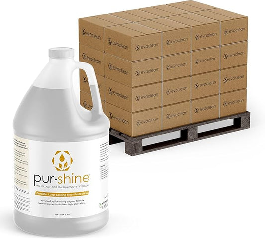EvaClean PurShine Cleaner - Multi-Surface Floor Finish, 192 One Gallon Bottles, 48 Cases per Pallet, 1:64 Dilution, Fast-Drying, Glossy Shine, Scuff Resistant, For Public, Retail & Service Facilities