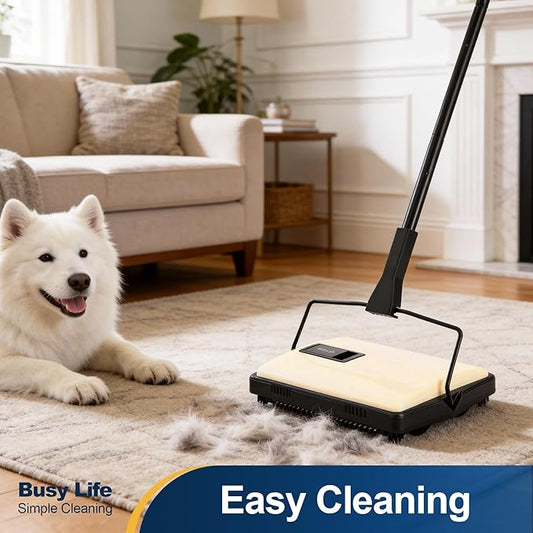 Yocada Manual Carpet Sweeper Cleaner Household Sweeper Lightweight Hand Push Non-Electric for Home Office Low&Undercoat Carpets Rugs Pet Hair Dust Scraps Paper Small Rubbish Cleaning 1*Extra Brush