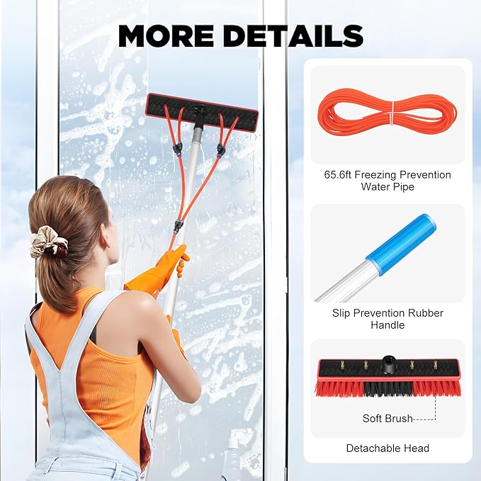 24.3FT Adjustable Solar Panel Cleaner Window Washing Kit with Extension Pole Water Fed Brush Water Fed Pole for Window Cleaning Kit Roof Cleaning Tool