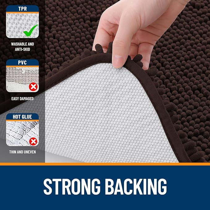 OLANLY Bathroom Rugs Sets 2 Piece, Soft Absorbent Chenille Bath Mats and U-Shaped Contour Toilet Mat Area Rug Set, Machine Washable Bath Carpet, Home Decor Accessories(47"x20"+24"x20", Brown)