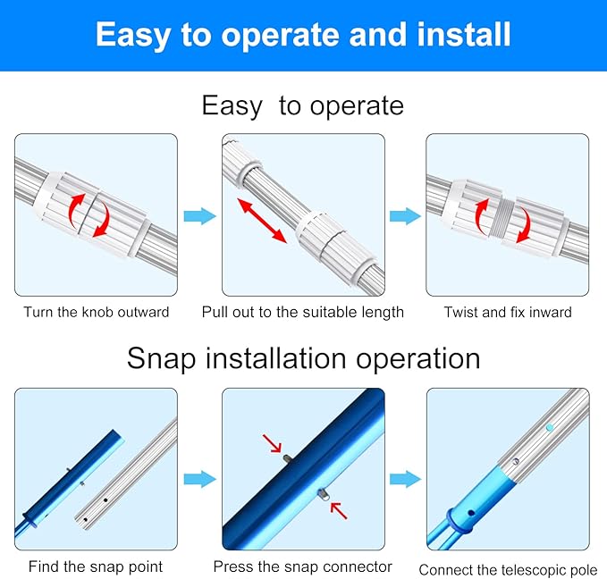 ARLBA Upgraded Professional 16.5 Feet Swimming Pool Pole Telescopic Aluminum Thicken 1.30mm Adjustable Fits Skimmer Net Rake Vacuum Head Brush Pool Cleaning Equipment Heavy Duty -Universal Fit 1-1/4