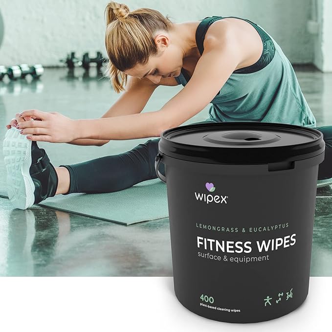 Wipex Gym Plant-Based Wipes, EWG Verified, Natural Surface & Equipment Cleaning with Lemongrass, Eucalyptus & Vinegar for Home or Fitness Studio, Yoga Mats, Peloton Bikes, 400 Count (Pack of 2)