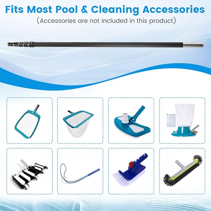 Pool Pole Carbon Fiber, Premium12FT Pool Pole Telescopic 3.7 to 12 FT, Adjustable 4 Piece Extendable Pool Cleaning Pole, Professional Pool Pole fit for Brushes, Vacuum, Nets, Skimmers
