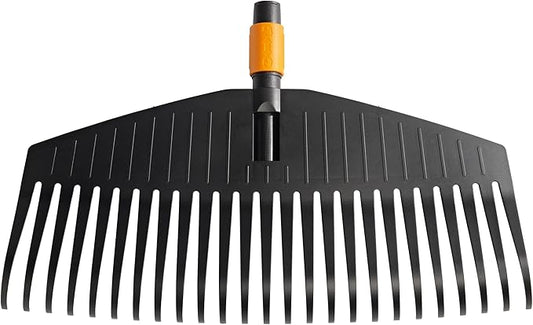 Fiskars QuikFit Leaf Rake L, Tool Head, 25 prongs, Length: 50 cm, Plastic prongs, Black/Orange, 1000642