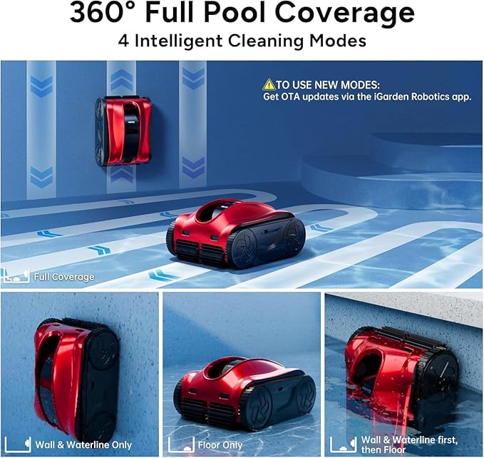 (2025 Upgrade) iGarden Pool Cleaner K Pro, 10H Max Runtime, Cordless Robotic Pool Vacuum for Inground Pools, Touchscreen, Smart Navigation, 200% Turbo Suction, Ultra-Fine Filtration, Auto-Parking