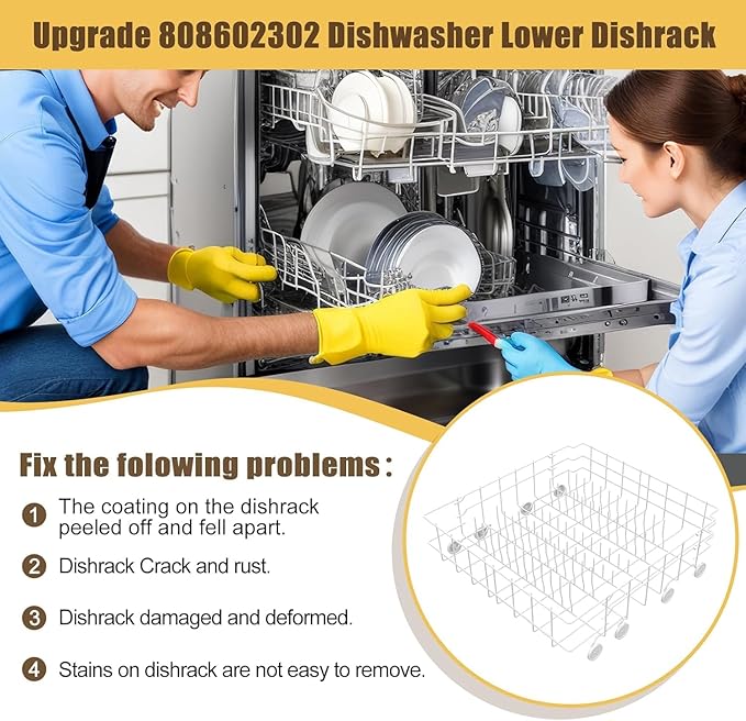 UPGRADED 808602302 5304535768 Dishwasher Lower Rack Replacement Compatible with Frigidaire,Kenmore Dishwasher Rack Parts with 154174501 Wheels Replace 154432602 154432601 154319706 Dishwasher Racks