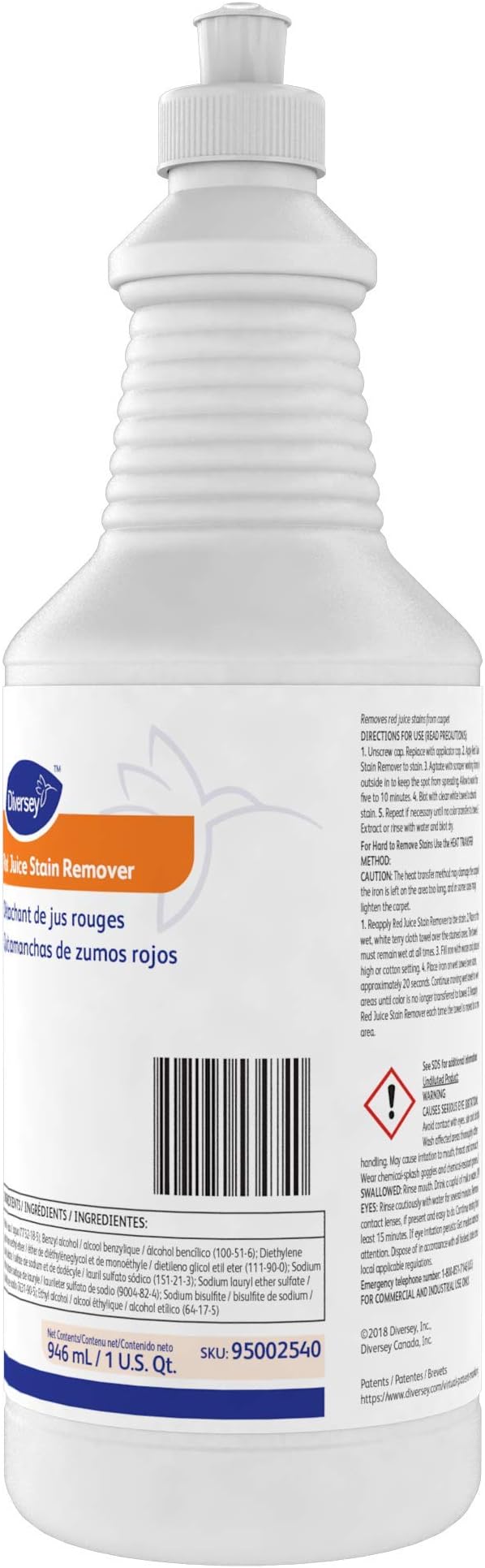 Diversey Red Juice Stain Remover, Removes Wine, Fruit Punch, Soft Drinks, Grease, Mustard & More from Carpet, Ready-to-Use, 32-Ounce (Pack of 6)