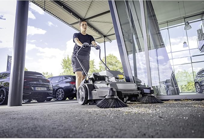 Kärcher Pro Walk Behind Outdoor Push Sweeper, KM 70/20 C 2SB, Two Bristle Brushes, Sweeps up to 20,000 ft² - 11 Gallon Capacity - for Commercial Use in Warehouses, Workshops, and More