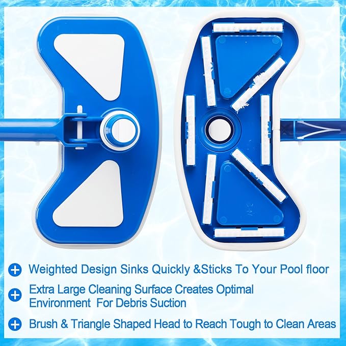 5 Pcs Swimming Pool Cleaning Kit 17.5'' Brush Head with 47'' Telescopic Aluminum Pole and Leaf Skimmer Net Vacuum Head Pumice Stone with Handle for Above Ground Pool Spa Hot Tub Maintenance
