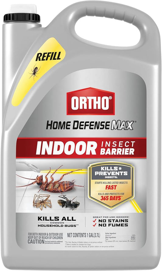 Ortho Home Defense Max Indoor Insect Barrier Refill, Kills Ants, Roaches, Spiders, Fleas and Ticks, 1 gal.