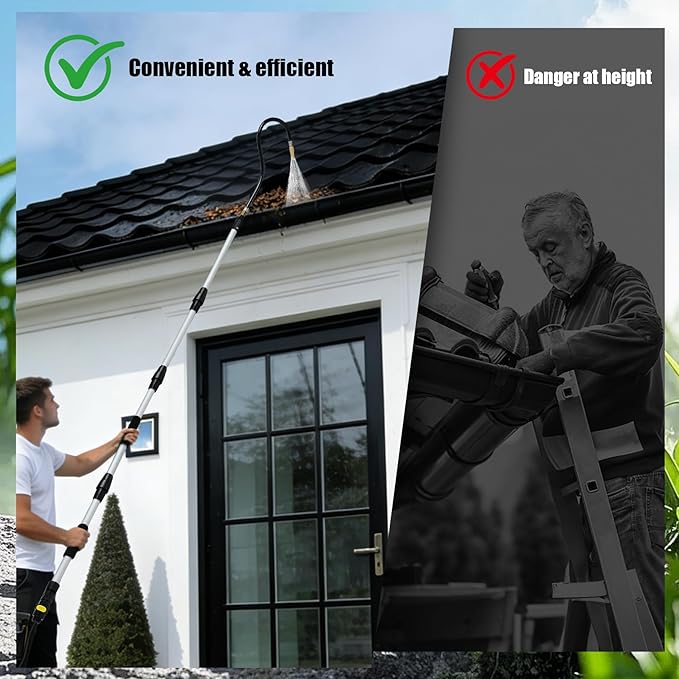 Gutter Cleaning Tools from The Ground,Rain Gutter Cleaner with Heavy Duty Bendable Wand,Gutters Cleaning Hose Attachment,Roof Cleaner for Garden Watering,Car Washing