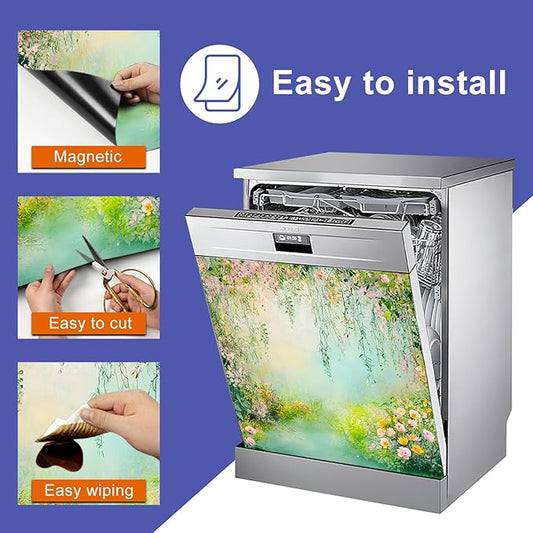 Dishwasher Magnet Cover 23x26 in Dreamy Floral Garden with Hanging Vines and Spring Blossoms Magnetic Dishwasher Cover for Kitchen Appliance Decoration Front Panel Sticker Decor