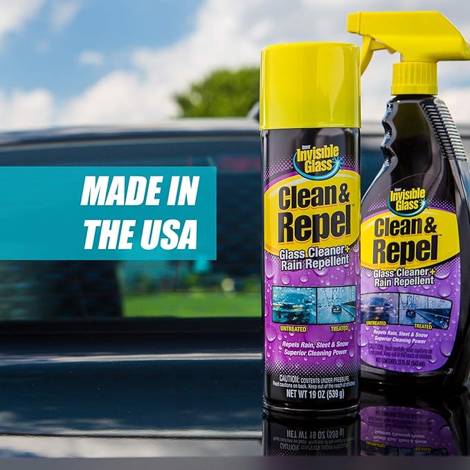 Invisible Glass 91184 Clean & Repel ?€? Aerosol Glass Cleaner and Rain Repellent, Cleans Exterior Windshields, Repels Rain, Sleet, Snow, Improves Wet Weather Driving Visibility ?€? 19 oz