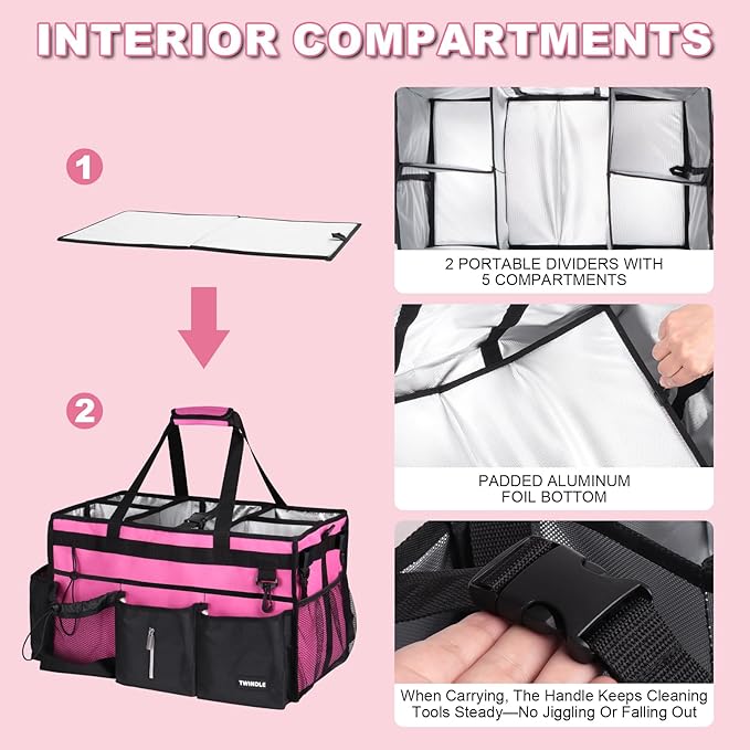 Large Cleaning Caddy Bag With Detachable Divider,Caddy Organizer With Handle,Cleaning Supply Storage With Adjustable Shoulder Strap & Waist Belt For Cleaners,Cleaning Housekeepers