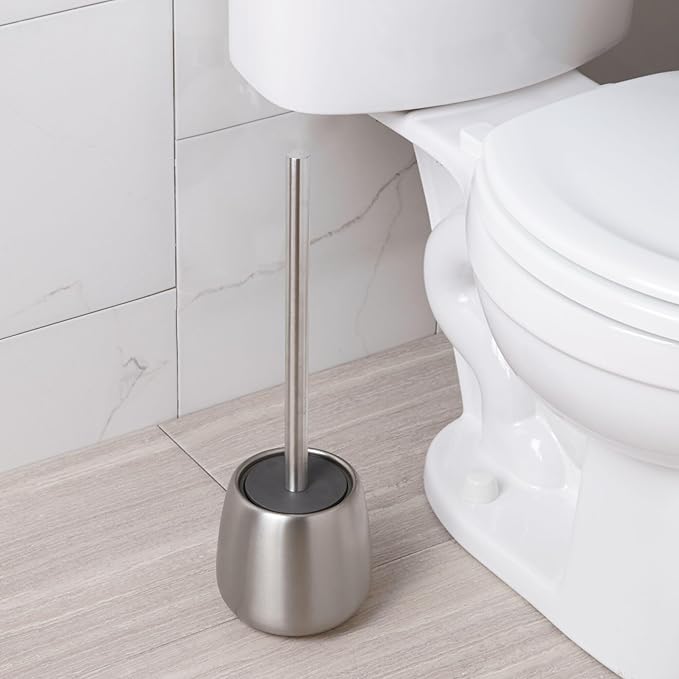 iDesign Stainless Steel Toilet Brush and Holder for Bathroom Cleaning and Storage, Set of 2, Brushed