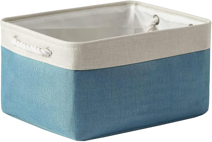 TheWarmHome Fabric Storage Bin with Handles,Storage Basket for Home Storage and Organization, Shelf Basket with Cover for Living Room Bedroom Closet???White & Green Large,15.7L*11.8W*8.3H