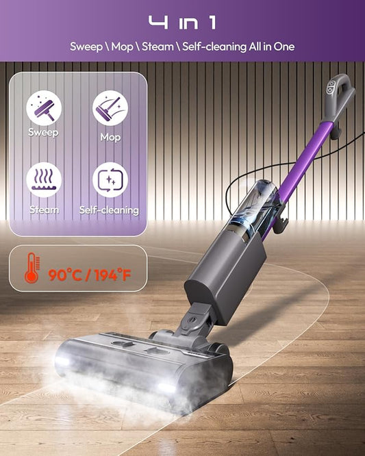 Steam Mop for Floor Cleaning, Lightweight Electric Mop with Deep Steam, Self-Cleaning, NA-IX Limescale Protection, Power-Assisted Drive, 180° Lie Flat & LED Light for All Sealed Hard Floors
