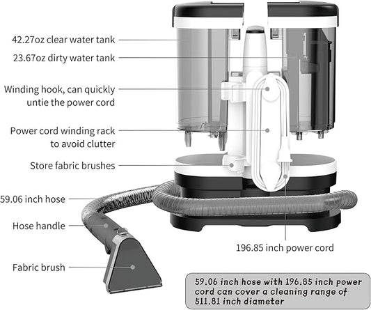 Rosewill Multi-Purpose Portable Carpet and Upholstery Cleaner, Powerful Suction 11 Kpa Spot Cleaner, 450W Motor, Car and Auto Detailer, Stain and Spot Remover; Versatile Use: Carpet, Sofa, Pet Hair
