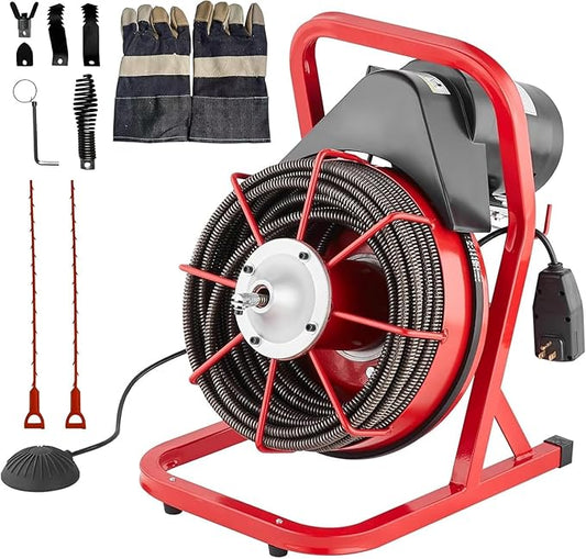 75FT x 1/2 Inch Drain Cleaner Machine, 400W Portable Drain Cleaning Machine Snake with 6 Cutters & Foot Switch for 1" to 4" Pipes, Heavy Duty Sewer Auger for Sinks, Toilets, Showers