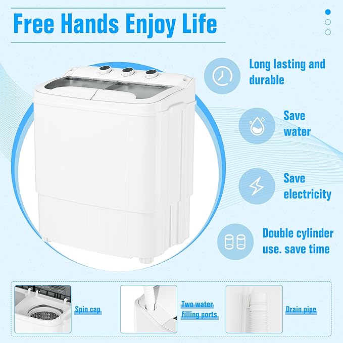 Superday Portable Washing Machine, 18lbs Mini Washing Machine and Spin Dryer Combo, Mini Twin Tub Laundry Machine for Camping, Apartments, Dorms, College Rooms, RV, Delicates, Grey