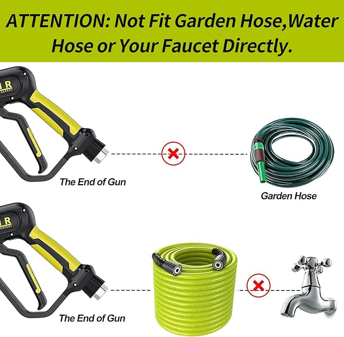 POHIR Pressure Washer Gun and Hose 3600 PSI, Pressure Washer Hose 50ft and Gun, 3/8" Quick Connect Swivel, M22 15mm/14mm Fittings, 30" Extension Wand & 7 Nozzle Tips - for Home & Outdoor Cleaning