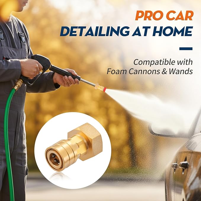 Garden Hose to Pressure Washer Adapter, Lead-Free Brass 3/4" GHT to 1/4" Quick Connect, Turn Hose Into Pressure Washer, Leak-Proof Pressure Washer Hose Adapter for Car Wash,Pets & Watering Flowers