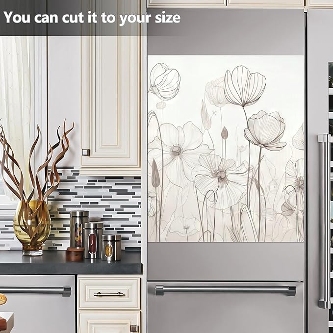 Vnurnrn Dishwasher Magnet Cover Line Drawn Flowers Print, Dish Washer Cover for Kitchen Decor, Easily Trimmable Dishwasher Sticker Refrigerator Magnetic Cover 23×26 in