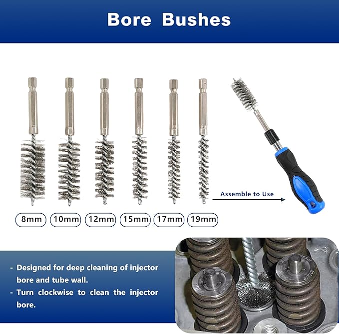 Professional Diesel Injector Seat Cleaning Kit 8090S, Premium Stainless Steel Helix Brushes, Replacement Tool kit for Diesel Injector Seat