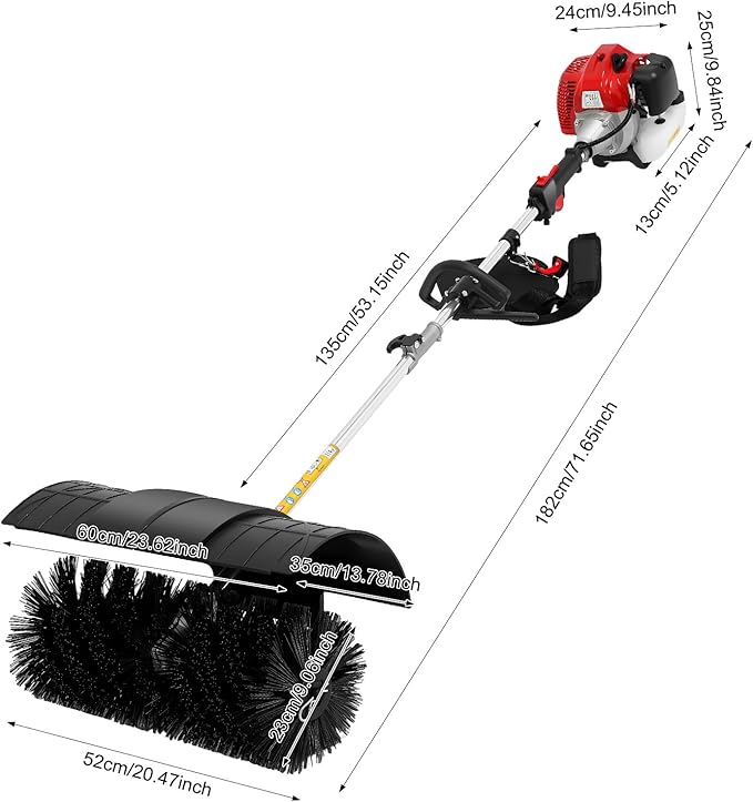 Handheld Sweeper, 52cc 2 Stroke Engine 2.3HP Gasoline Powered Sweeper Broom Driveway Lawn Lawn Artificial Grass Power Brush Lawn Sweeper Cleaning Tools Gasoline Engine Powered Broom…