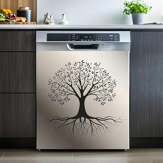 Dishwasher Magnet Cover Sticker,Stainless Steel Style Background Tree Pattern Fridge Door Cover Magnetic,Refrigerator Magnets Art Skin Panel Decal,Home Decor Decal,Vinyl Sticker,23W x 26H inchs