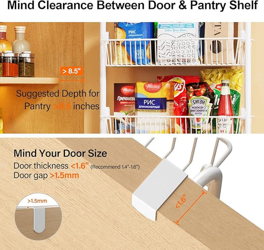 Delamu Large Over the Door Pantry Organizer, 6-Tier Metal Pantry Door Organization and Storage for Easy Install, Hanging Spice Rack Seasoning Shelves for Cabinet & Kitchen, D6.7xW17.5xH53.7 in, White