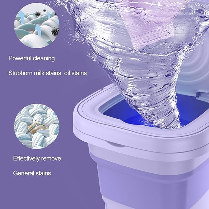 Walbest Mini Portable Washing Machine, 8L Foldable Small Washers Machine for Baby Clothes, Underwear, 2-in-1 Washing Machine & Spin Dry Folding Travel Laundry Tub for Cleaning Sock Small Rags Green U