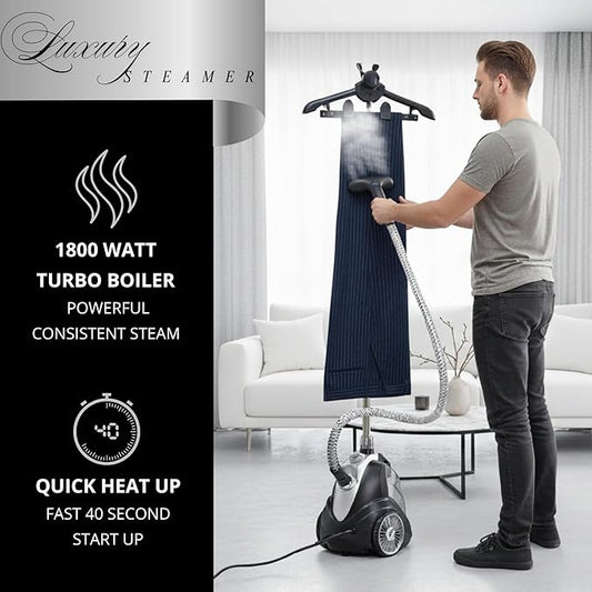 True & Tidy Luxury Upright Garment Steamer with 10 Steam Settings, Smart Auto Shut-Off 1800 Watt Powerful Standing Clothes Steamer, Fast Heat-Up Fabric Steamer, Eclipse