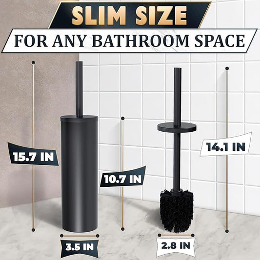 2 PCS Black Toilet Brush and Holder Set - Scratch Resistant Black Toilet Bowl Brush and Holder with Soft Bristles Replaceable Head, Protection from Splashes, and Compact Design - for Cleaning