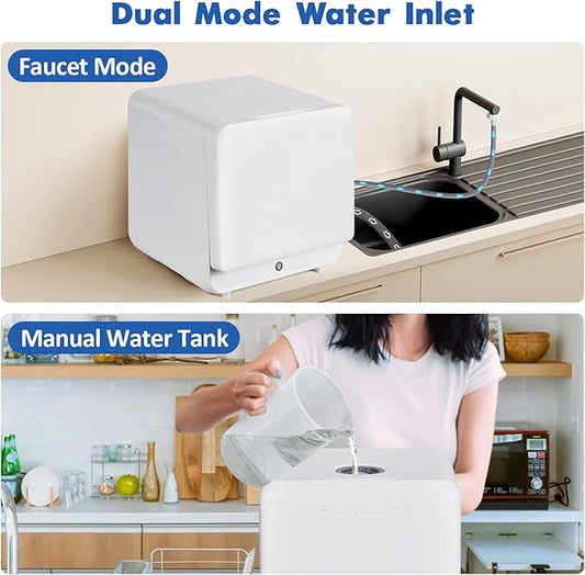 Portable Dishwasher Compact Dishwasher Countertop with Faucet & Manual Water Tank (5L) Modes Water Inlet, Compact with More Space Inside, 6 Programs Ideal for RV & Apartments