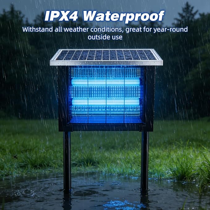 Solar Bug Zapper Outdoor for 2000 sq.ft, Portable Solar Mosquito Zapper with 13 FT Extension Cord, Rechargeable Electric Bug Zapper with High Powered for Patio Garden Backyard RV Camping Pest Control