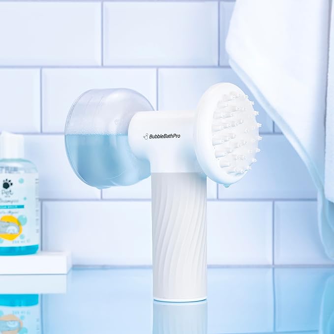 TechCare Massager Dog Brush with Auto Foam Shampoo Dispenser – Pet Bath & Massage Brush for Dogs and Cats – Soft Silicone Grooming Tool for Easy Cleaning and Relaxing Massage