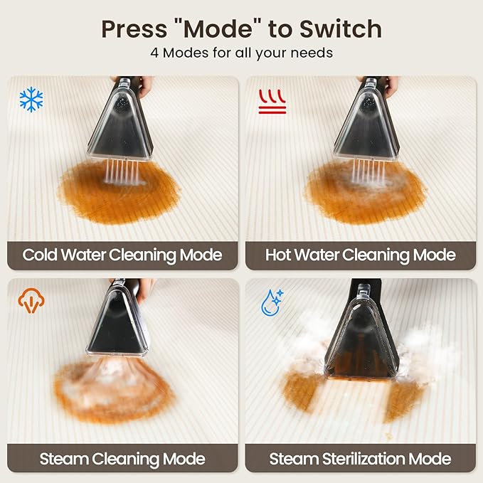Portable Steam Carpet Cleaner, 203°F High Temp Steam & 18Kpa Suction, Deep Stain Removal & Sanitization, Spot Cleaner for Pets, Kids, Home Upholstery, Sofa, Stairs & Car Detailing