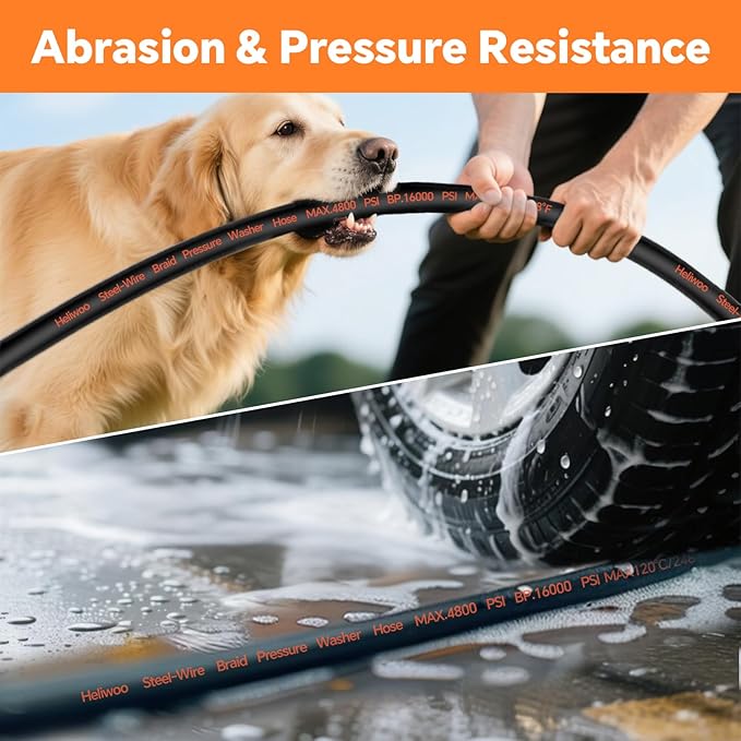 5000PSI Pressure Washer Gun and Hose Kit, 25FT Kink Resistant Steel Braided Power Washer Hose with 3/8" Swivel Quick Connector and M22 14mm Adapters Replacement